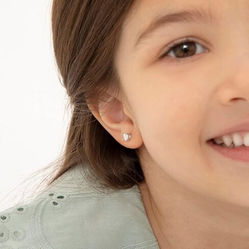 925 Sterling Silver Cubic Zirconia Round Screw Back Earrings for Toddlers & Little Girls 4mm - Timeless and Classic Stud Earrings Great for Everyday Wear - Hypoallergenic Safe for Young Girls in Saudi Arabia
