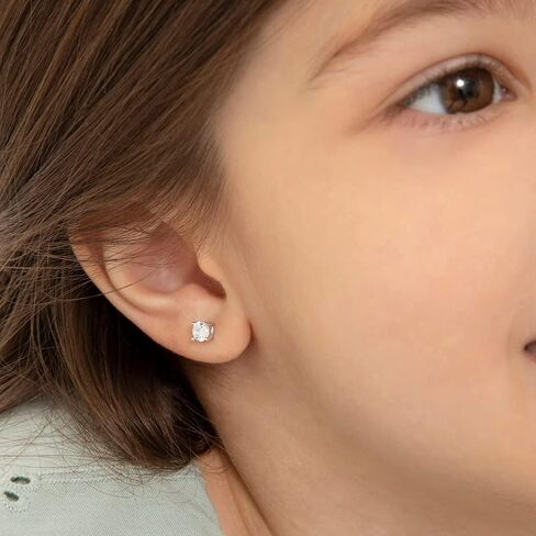 925 Sterling Silver Cubic Zirconia Round Screw Back Earrings for Toddlers & Little Girls 4mm - Timeless and Classic Stud Earrings Great for Everyday Wear - Hypoallergenic Safe for Young Girls in Saudi Arabia