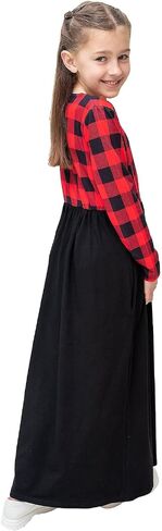 KYMIDY Girl Maxi Dress Kids Casual Buffalo Check Plaid Long Sleeve Dresses with Pockets(6-14yrs) in Kuwait