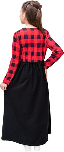KYMIDY Girl Maxi Dress Kids Casual Buffalo Check Plaid Long Sleeve Dresses with Pockets(6-14yrs) in Kuwait