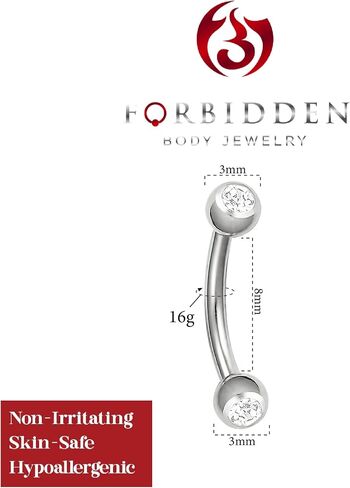 Forbidden Body Jewelry 16G Daith Earrings Surgical Steel Rook Eyebrow Earring Double Gem CZ Barbell Piercing Jewelry for Women Men in Kuwait