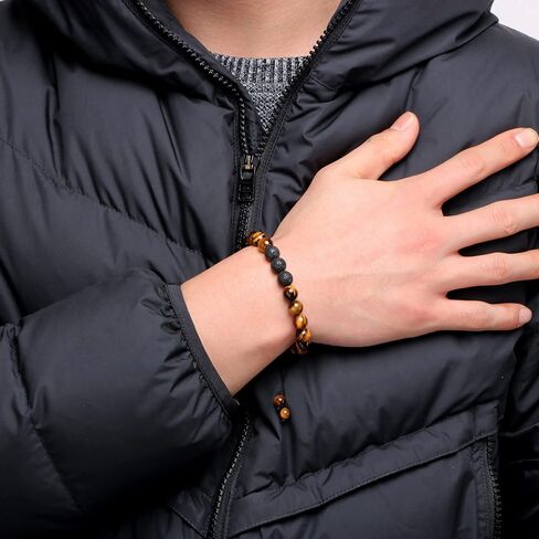 JoycuFF 𝐓𝐢𝐠𝐞𝐫 𝐄𝐲𝐞 𝐁𝐫𝐚𝐜𝐞𝐥𝐞𝐭 سوار علاجي للرجال 8 ملم حجر عقيق أسود غير لامع 𝐆𝐢𝐟𝐭𝐬 𝐟𝐨𝐫 𝐌𝐞𝐧 الأب الأخ الابن الصديق in Saudi Arabia