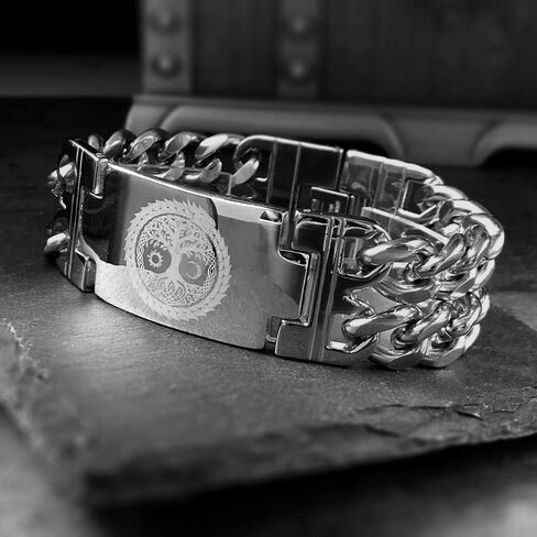 Mens Viking Odin Gungnir Stainless Steel Cool Cuban Chain Link Bracelet for Men,Norse Cuff Wristband Jewelry in Kuwait