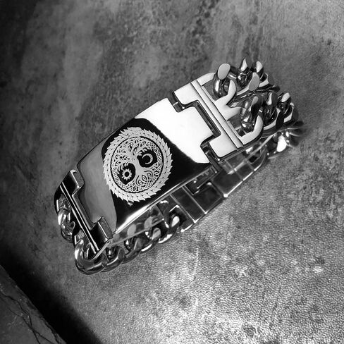 Mens Viking Odin Gungnir Stainless Steel Cool Cuban Chain Link Bracelet for Men,Norse Cuff Wristband Jewelry in Kuwait