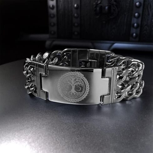 Mens Viking Odin Gungnir Stainless Steel Cool Cuban Chain Link Bracelet for Men,Norse Cuff Wristband Jewelry in Kuwait