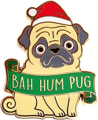 Pinsanity Cute 'Bah Hum Pug' Christmas Holiday Dog Enamel Lapel Pin in Saudi Arabia