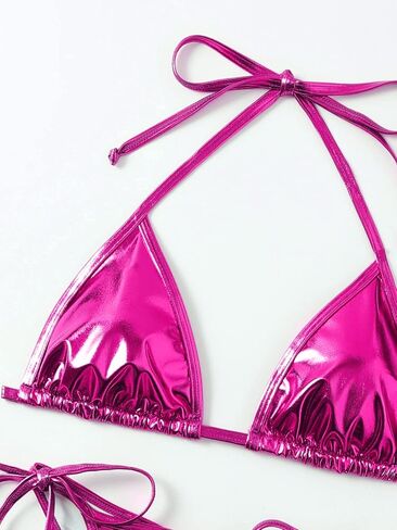 Women's Liquid Metallic Rainbow Bikini Sets Shiny String Padded Triangle 2 Pieces Swimsuit Set in Kuwait