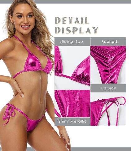 Women's Liquid Metallic Rainbow Bikini Sets Shiny String Padded Triangle 2 Pieces Swimsuit Set in Kuwait