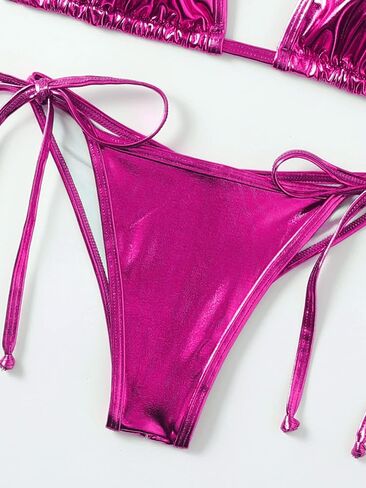 Women's Liquid Metallic Rainbow Bikini Sets Shiny String Padded Triangle 2 Pieces Swimsuit Set in Kuwait