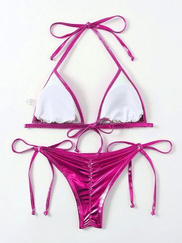 Women's Liquid Metallic Rainbow Bikini Sets Shiny String Padded Triangle 2 Pieces Swimsuit Set in Kuwait