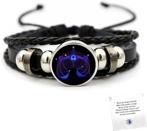 Angyape Zodiac Signs Spirit Bracelet, 12 Constellation Handmade Bead Woven Multilayer Adjustable Leather Bracelet Jewelry Accessories Gift for Constellation Lover in Kuwait