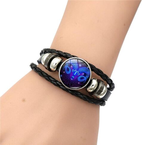 Angyape Zodiac Signs Spirit Bracelet, 12 Constellation Handmade Bead Woven Multilayer Adjustable Leather Bracelet Jewelry Accessories Gift for Constellation Lover in Kuwait