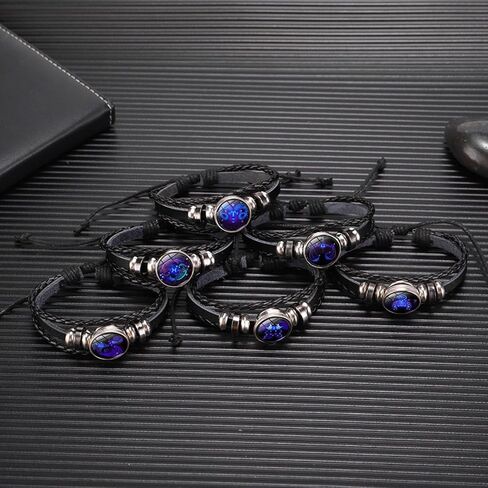 Angyape Zodiac Signs Spirit Bracelet, 12 Constellation Handmade Bead Woven Multilayer Adjustable Leather Bracelet Jewelry Accessories Gift for Constellation Lover in Kuwait