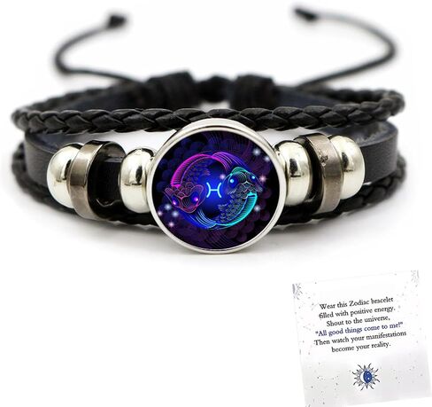 Angyape Zodiac Signs Spirit Bracelet, 12 Constellation Handmade Bead Woven Multilayer Adjustable Leather Bracelet Jewelry Accessories Gift for Constellation Lover in Kuwait