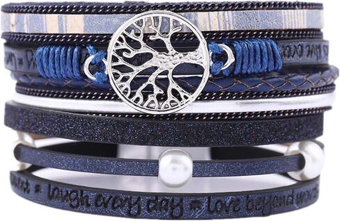 COOLLA Braided Wrap Bracelet Agate Stone Crystal Leather Cuff Bangle Women Bracelet in Kuwait