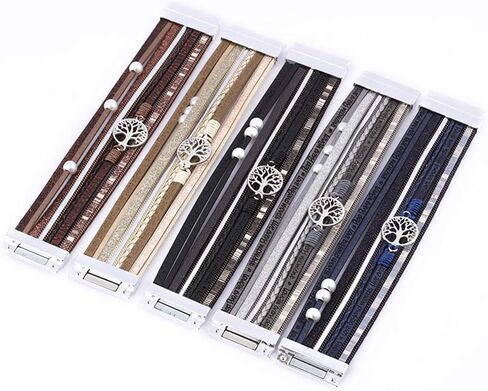 COOLLA Braided Wrap Bracelet Agate Stone Crystal Leather Cuff Bangle Women Bracelet in Kuwait