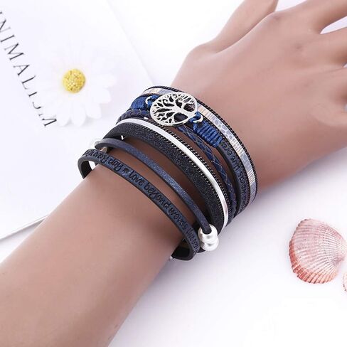 COOLLA Braided Wrap Bracelet Agate Stone Crystal Leather Cuff Bangle Women Bracelet in Kuwait