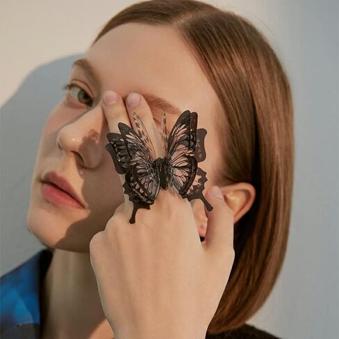 Big Black Butterfly Open Statement Ring for Women Girls Stereoscopic Exaggerated Large Butterfly Ring Layered Adjustable Finger Band Engagement Promise Rings Boho Jewlery Gifts for Party in Saudi Arabia