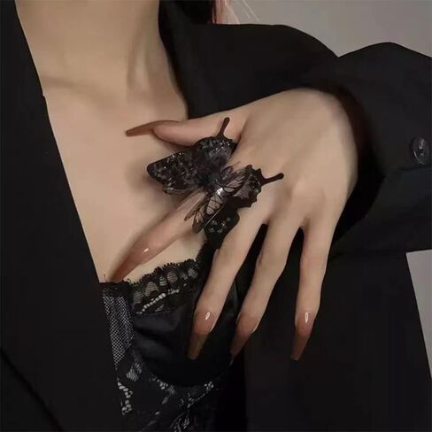 Big Black Butterfly Open Statement Ring for Women Girls Stereoscopic Exaggerated Large Butterfly Ring Layered Adjustable Finger Band Engagement Promise Rings Boho Jewlery Gifts for Party in Saudi Arabia