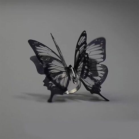 Big Black Butterfly Open Statement Ring for Women Girls Stereoscopic Exaggerated Large Butterfly Ring Layered Adjustable Finger Band Engagement Promise Rings Boho Jewlery Gifts for Party in Saudi Arabia