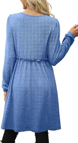 فستان XIEERDUO نسائي طويل الأكمام ورقبة مربعة وأكمام منتفخة وخصر مرن فساتين كاجوال in Kuwait