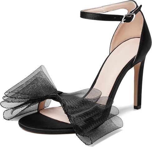 صنادل نسائية من Vertundy بكعب عالٍ مع شريط غير متماثل من الدانتيل الشبكي وعقدة تزيين مفتوحة عند الأصابع وحزام الكاحل وحزام واحد وكعب مثير فستان حفلات الزفاف للسيدات 3.14 بوصة in Kuwait