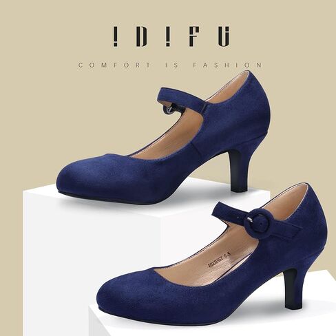 IDIFU Women's Jessy Dress Mary Jane Shoes Low Kitten Heels Closed Round Toe Office Work Wedding Pumps in Saudi Arabia
