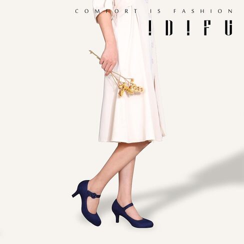 IDIFU Women's Jessy Dress Mary Jane Shoes Low Kitten Heels Closed Round Toe Office Work Wedding Pumps in Saudi Arabia