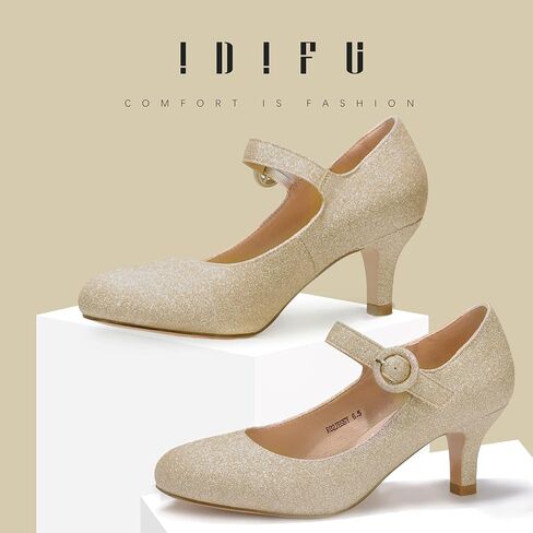 IDIFU Women's Jessy Dress Mary Jane Shoes Low Kitten Heels Closed Round Toe Office Work Wedding Pumps in Saudi Arabia