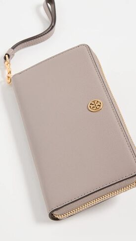 محفظة Tory Burch النسائية Robinson Zip Continental، رمادي هيرون، مقاس واحد in Saudi Arabia