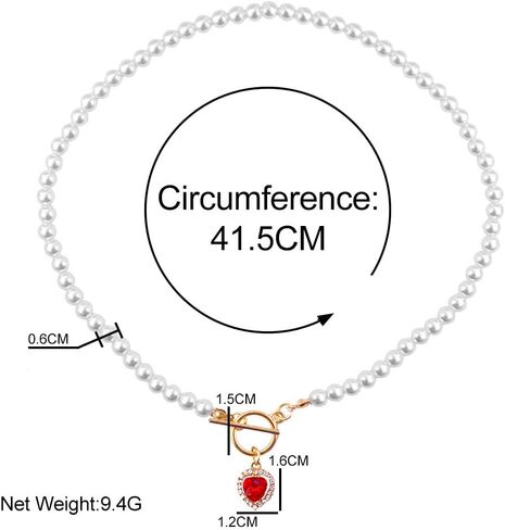 Asphire Vintage Pearl Necklace with Ruby Heart Pendant Elegant Bridal Crystal Gem Necklace Toggle Clasp Choker Necklace for Women Wedding Festival Gift in Saudi Arabia