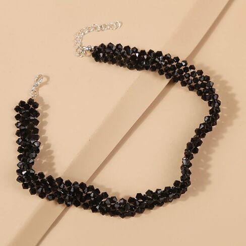 Bethynas Vintage Black Crystal Choker Necklace Braided Wide Collar Necklace Sexy Diamond-Cut Crystal Necklace Prom Party Festival Accessories for Women and Girls (Black 2) in Kuwait