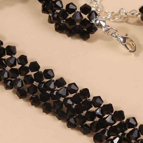 Bethynas Vintage Black Crystal Choker Necklace Braided Wide Collar Necklace Sexy Diamond-Cut Crystal Necklace Prom Party Festival Accessories for Women and Girls (Black 2) in Kuwait