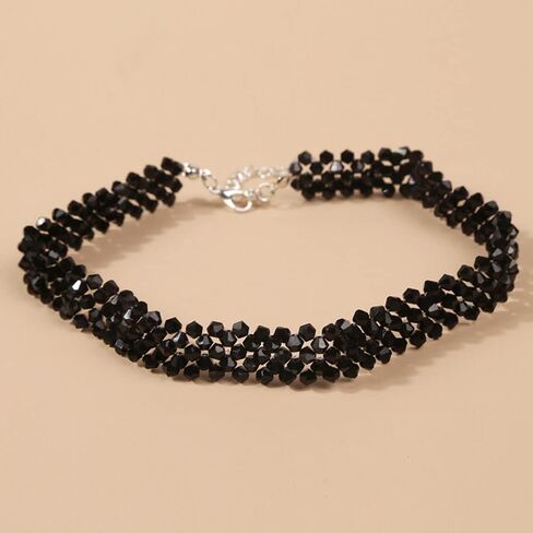Bethynas Vintage Black Crystal Choker Necklace Braided Wide Collar Necklace Sexy Diamond-Cut Crystal Necklace Prom Party Festival Accessories for Women and Girls (Black 2) in Kuwait