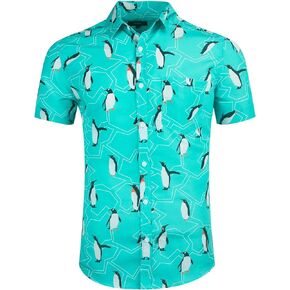 Mens Aloha Hawaiian Shirt Flamingos Penguin Printed Tropical Novelty Casual Short Sleeve Beach Wear in Saudi Arabia