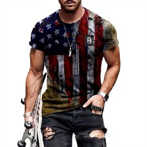 Mens Graphic Tees Casual Tshirt 3D American Vintage Flag Pattern Vintage T Shirts Shirt