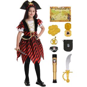 RAAIBB Pirate Costume Dress Kids Halloween Costume Girls Buccaneer Princess Cosplay with Deluxe Accessories Birthday Gifts in Kuwait