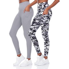 Nicole Miller Leggings for Women with Pockets - Workout Leggings Pack and Sheer Mesh - High Waisted Tummy Control Yoga Pants