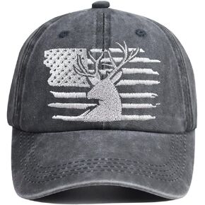 HHNLB Embroidered Funny American Flag and Deer Skull Hunting Hat, Distressed Cotton Wash Baseball Cap Gifts for Men Women in Kuwait