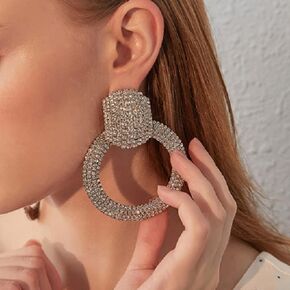 Rhinestone Large Hoop Earrings Elegant Statement Stud Earrings for Women Fashion Geometric Circle Earrings for Women and Girls (Gold) in Kuwait