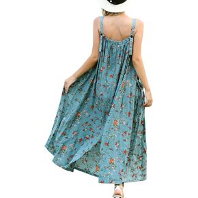 YESNO Maxi Dress for Women with Pockets Boho Summer Dress with Wide Adjustable Buttoned Strap E96