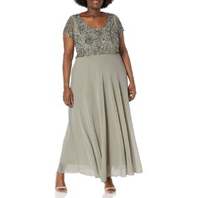 J Kara Women's Plus Size Long Dress with Flutter Sleeve