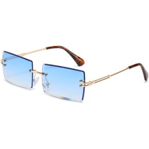 BAWUYI 90s 2000s Rectangle Rimless Sunglasses Women Men Y2K Accessories Vintage Retro Frameless Square Glasses