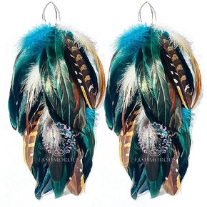 Fashmorous Feather Earrings Blue Feather Earrings for Women Bohemian Feather Earrings for Women Dangle in Saudi Arabia