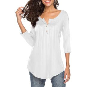THANTH Womens Shirts Casual Tee V Neck 3/4 Sleeve Button up Loose Fits Tunic Tops Blouses