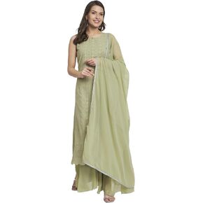 Shopping Queen Women's Georgette Straight Kurta Palazzo Set with Dupatta