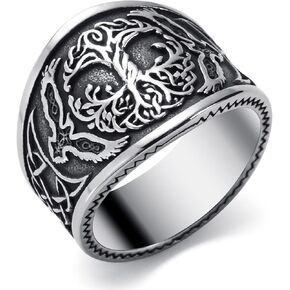 KIRTIJW Viking Rings for Men Norse Viking Runes Vegvisir Compass Valknut Ring Jewelry for Men Women Boys Size 7-13 in Kuwait
