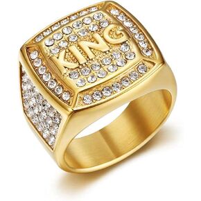 MIVEIVIA KING Ring ICED OUT Ring for men Wedding Rings for Men Letter Square ring Hip Hop ring Radiant Rings Bling Iced Out Jewelry Punk Ring Club ring Heavy Metal ring Party