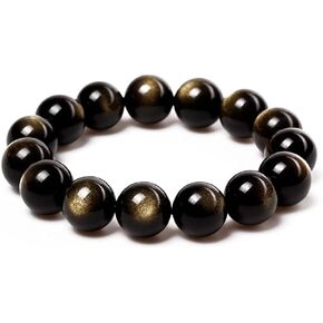 JAJAFOOK Tibetan 28 Mala Bead Gold Obsidian Buddhist Buddha Prayer Beads Bracelet,Stretch String,Unisex