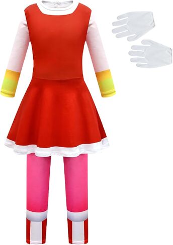 Ubeufun Amiy Roise Costume Red Jumpsuit with Skirt Girls Halloween Cosplay Bodysuit with Gloves Kids Party Outfit Dress up in Kuwait